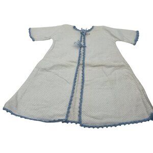 Vintage Baby Kimona Robe Layette Flannel Gown Blue Polka Dots & Crochet Trim